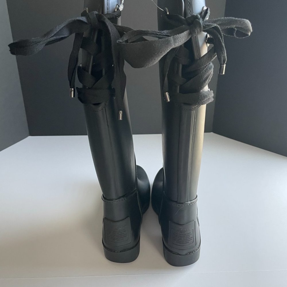 Coach Tristee Tall Rain Boots Women's Size 8B Matte Black Rubber Lace Up